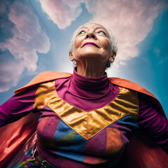Generative ai strong and confident superhero grandma.