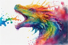 Painting Of A Colorful Dragon With Its Mouth Open. Generative Ai.