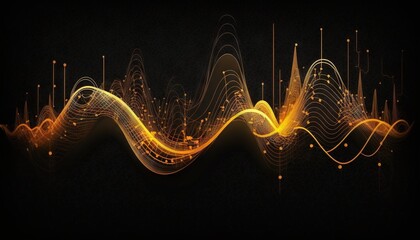  an abstract wave of light on a black background with orange and yellow lights in the middle of the wave is an orange and yellow light.  generative ai