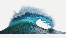  A Large Blue Wave In The Ocean On A White Background With A White Background And A White Background With A Blue Wave In The Ocean.  Generative Ai