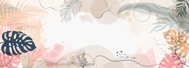 Aufkleber - Design banner frame background .Colorful poster background vector illustration.Exotic plants, branches,art print for beauty, fashion and natural products,wellness, wedding and event.