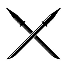 Crossed Scimitar Swords Template With Simple Vector Symbol In Flat Design