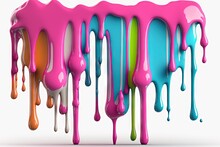  A Group Of Colorful Dripping Paint On A White Background .  Generative Ai