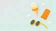 Ice cream for summer season and sunglasses