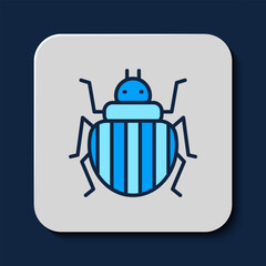 Sticker - Filled outline Colorado beetle icon isolated on blue background. Vector