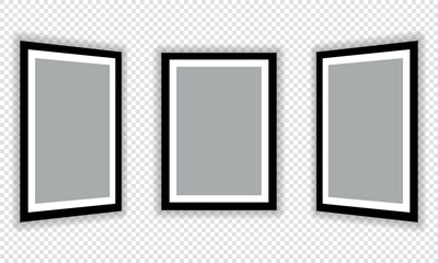 Poster - Photo frames, realistic mockup of square black and white frames, vector set. Empty frame for your design. Vector template for image, painting, poster, inscription or photo gallery