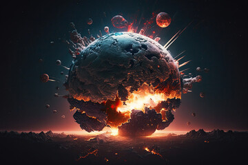 Wall Mural - explosion of a planet in outer space from a collision with a meteorite. concept of catastrophe catac