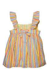 Wall Mural - Summer dress isolated. Closeup of a colorful striped sleeveless baby girl dress isolated on a white background. Children spring fashion. Clipping path. Front view.