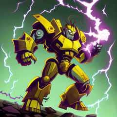 Canvas Print - illustration of yellow thunder robot comic character for graphic element/sticker/t shirt design ideas.Generative AI Technology