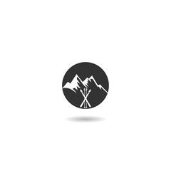 Wall Mural - Mountain skis and ski poles icon with shadow