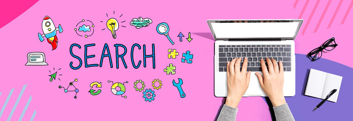 Search with person using a laptop computer