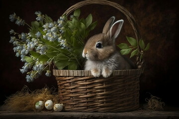 Wall Mural - bunny in a basket