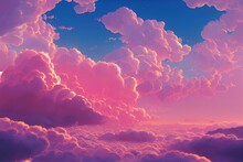 An Illustration Of A Pink Sky With Fantasy Pink Clouds In It. Created With Generative AI