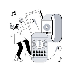 Poster - Music playback abstract concept vector illustration. Music streaming internet technology, recorded audio broadcasting, concert video playback, tv application abstract metaphor.