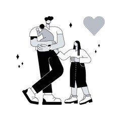 Poster - Single fathers abstract concept vector illustration. Single-parent family, fatherhood, happy kid, son and doughter, man feeding carrying baby, help in study, good dad abstract metaphor.