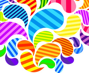 Aufkleber - Bright striped colorful curved drops spray on a light background, vector color design, graphic illustration.