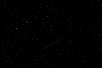 On February 1-2, 2023, the rare green comet C/2022 E3 (ZTF) made its closest approach to earth. This comet with fireball meteors was taken 2/1 at 06:14:25 AM PST (UTC-8) near Ashland Oregon.