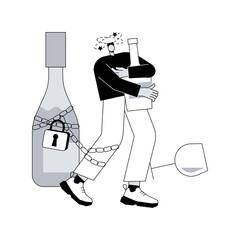 Poster - Alcoholism abstract concept vector illustration. Alcohol use disorder, drinking problem control, addiction, sitting at bar, empty vodka bottles, drunk man, liquor store abstract metaphor.
