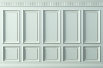 Classic wall of white wood panels. Design and technology