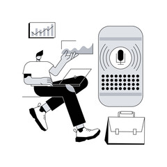 Poster - Smart speaker office controller abstract concept vector illustration. Smart controller, voice commands, voice-controlled office, internet of things, assistant, office management abstract metaphor.