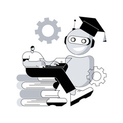 Poster - Chatbot self learning abstract concept vector illustration. Chatbot ability, virtual assistants, AI chat software development, machine self learning, advanced bot service abstract metaphor.