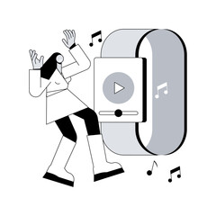 Poster - Smartwatch as portable media player abstract concept vector illustration. Wearable music, wireless media control, mobile media applications, compact audio-video playing support abstract metaphor.