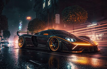 Racing Car In The Night At Lone Street Created With Generative AI Technology