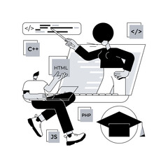 Poster - online it courses abstract concept vector illustration. best online it training, frontend and backen