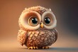 3D Cute little owl kawaii character. Feathered realistic owlet with big eyes. Generative AI