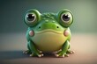 3D Cute smile little frog kawaii character. Realistic frog with big eyes. Generative AI