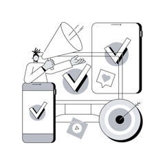 Poster - Multi-device targeting abstract concept vector illustration. Cross-device tracking and targeting, multi-device marketing, cross-screen consumer trends, channel optimization abstract metaphor.