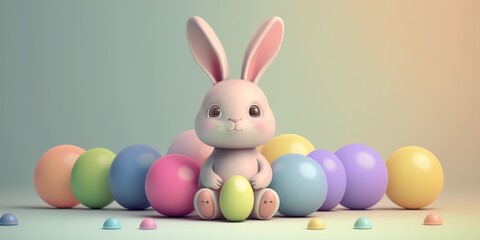 Wall Mural - Easter bunny with easter eggs illustration