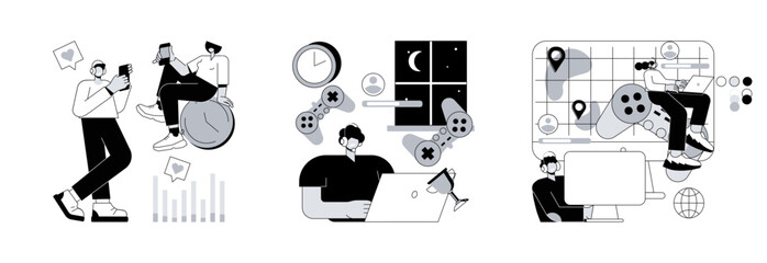 Poster - Digital overload abstract concept vector illustration set. Screen addiction, gaming disorder, multiplayer online battle arena, mental health, gaming platform, real-time strategy abstract metaphor.