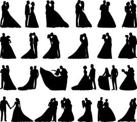 Wall Mural - bride and groom design set silhouette isolated, vector