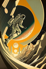 Wall Mural - vintage retro style space, science fiction poster. astronaut in space. generative ai