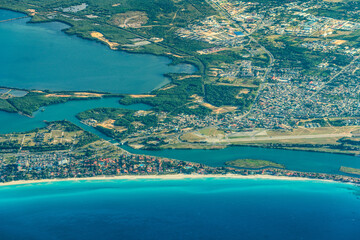 Wall Mural - Aerial Landscape view of area around Varadero Peninsula and Santa Marta with parts of old Santa Marta Airport, Laguna de Paso Malo and a long tropical beach 