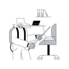 Poster - Office disinfection service abstract concept vector illustration. Clean workspace, surface sanitizing, employee safety amid covid19 pandemic, virus exposure, personal protection abstract metaphor.