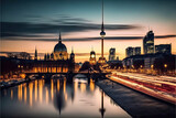Fototapeta  - berlin skyline by night created with Generative AI technology