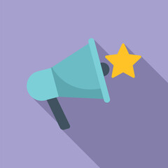 Sticker - Megaphone ranking icon flat vector. Star medal. Reward winner