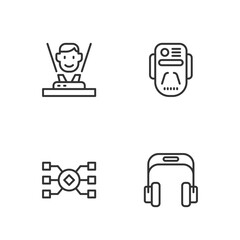 Canvas Print - Set line Headphones, Neural network, Hologram and Artificial intelligence robot icon. Vector