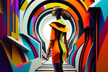 Canvas Print - Fashion Model in Abstract Color Art 