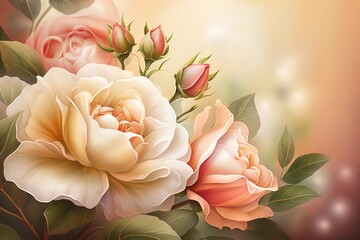 Wall Mural - Rose and peach flowers background. Generative AI