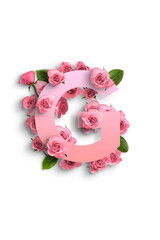 Wall Mural - Lettera rosa con fiori,  su sfondo bianco