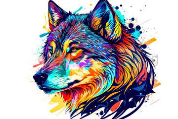  Wolf head with colorful paint splashes for your design