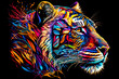 Tiger head with abstract colorful background. 