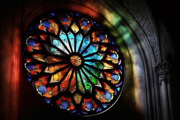 A beautiful stained glass floral window created by generative Ai