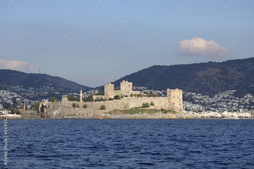 Bodrum Castle view from beach. Bodrum is populer tourist destination in Turkey.