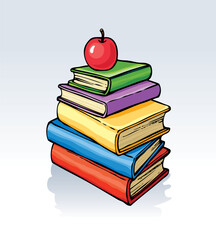 Poster - Vector illustration. Symbol of knowledge: an apple on top of a pile of books