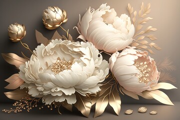 Bouquet of delicate peonies on a dark background. AI