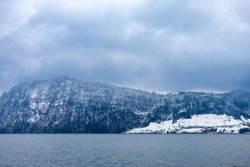 snow covered mountains in winter, Switzerland